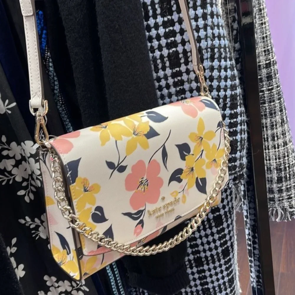 Kate Spade Carson Convertible Crossbody Lily Blooms Cream Multi - Picture 9 of 16